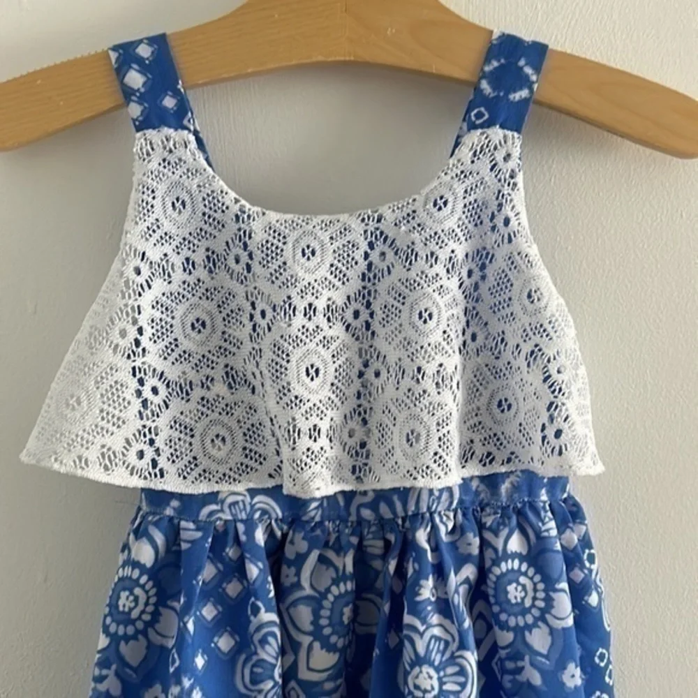 Youngland Sleeveless Dress 4T laced detail bright blue & white